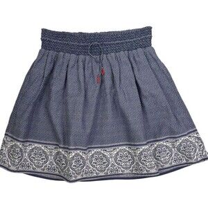 LOGG H&M Navy Polka Dot Paisley Cotton Smocked Skirt Boho Festival Airy Light 6